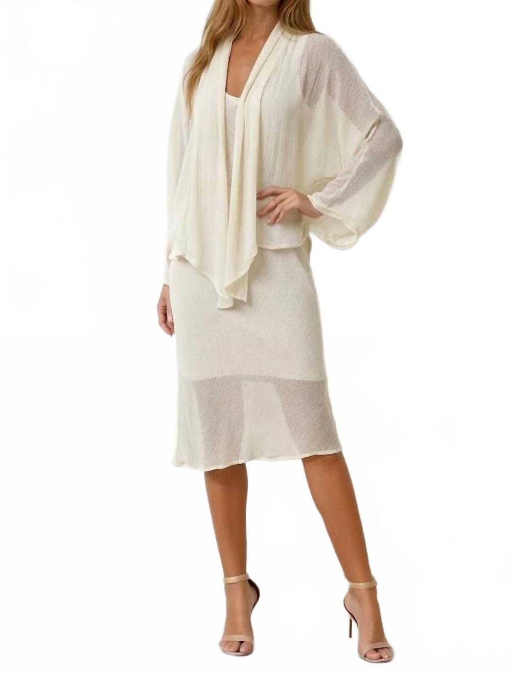 NEW MAVEN WEST textured front-tie kimono cardigan in pearl